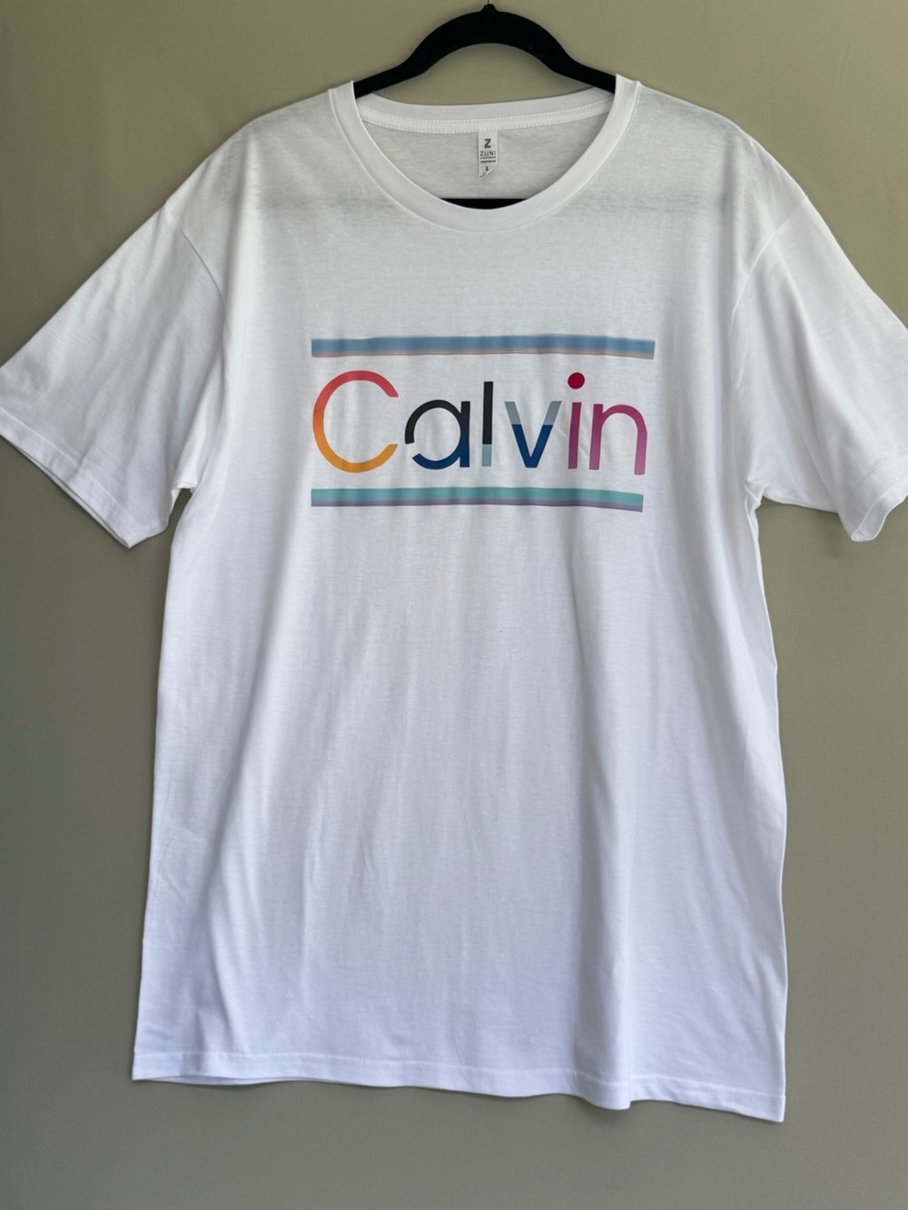 Calvin White Short Sleeve Tee with Multicolor Logo